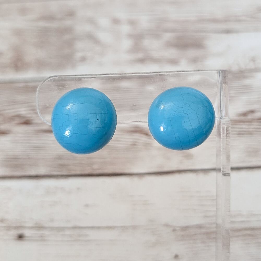 Vintage Clip On Earrings - Bright Blue - Damaged/Poor Condition